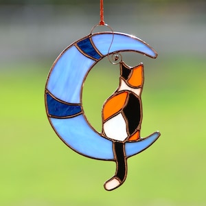 Stained glass calico cat window hangings, memorial gift, pet lost gift