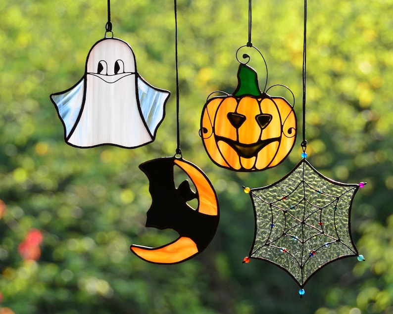 Halloween suncatcher stained glass ghost ornaments window Etsy