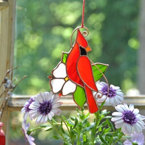 Stained glass cardinal ornament, Mother's Day gift, window hangings, memorial gift image 8