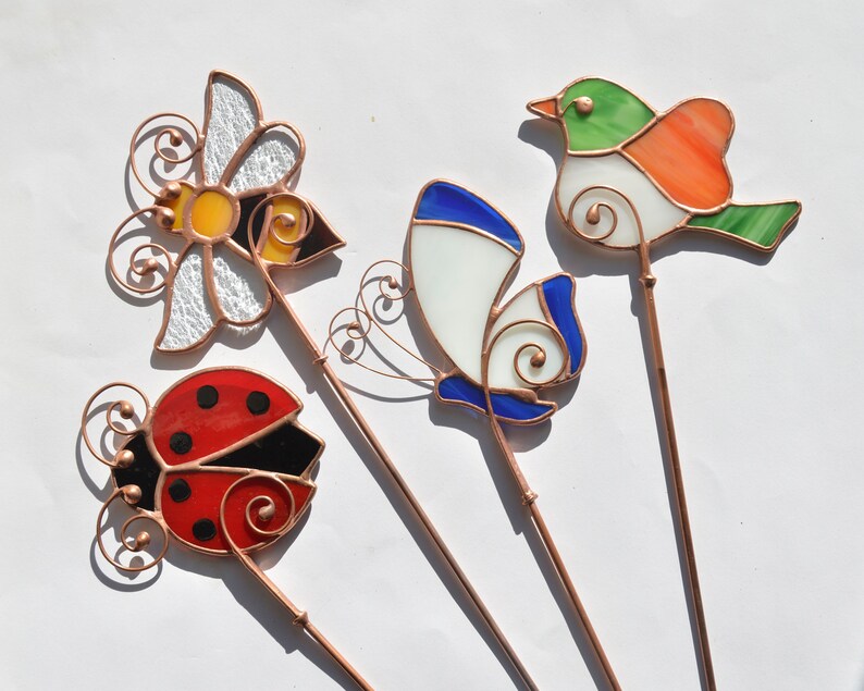Ladybug Stake Garden Decor Stained Glass Plant Stake Ladybug Etsy Canada