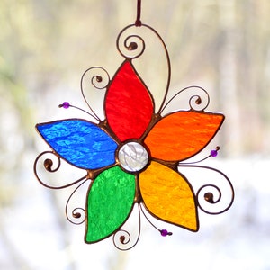 Stained glass window hangings ornament, flower suncatcher, unique holiday gift