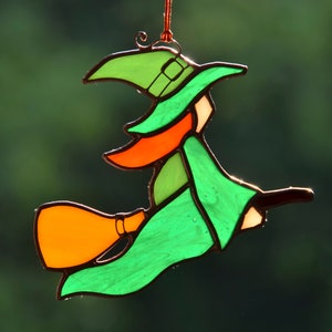 Stained glass Halloween witch window hangings, witch suncatcher