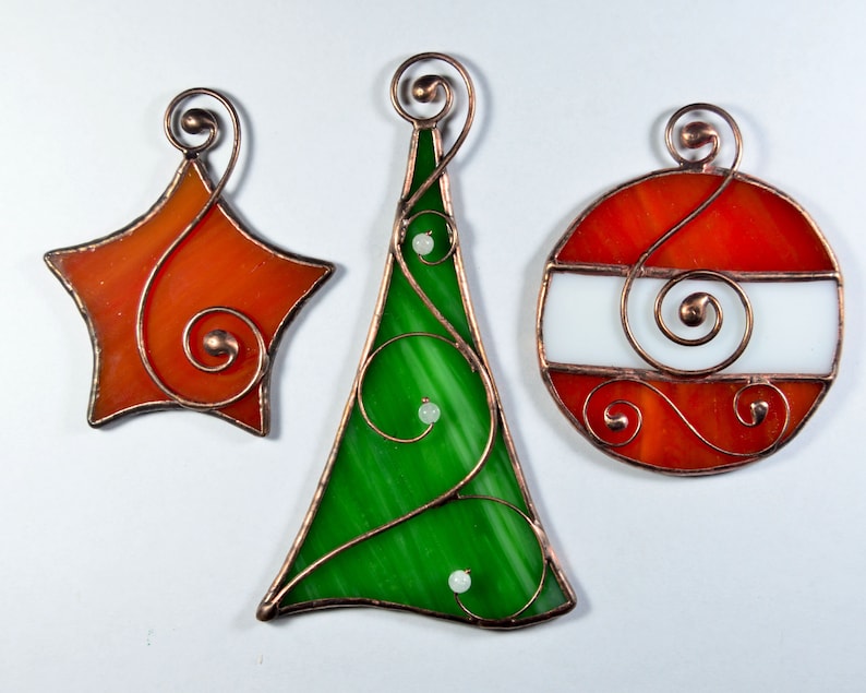 Stained Glass Christmas Ornaments Hanging Suncatcher Etsy