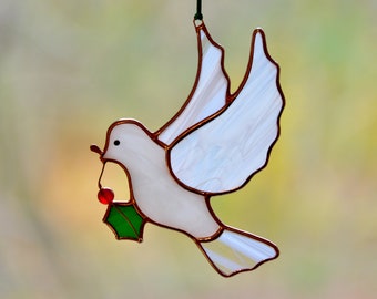 Stained glass bird, dove suncatcher, window hangings ornament