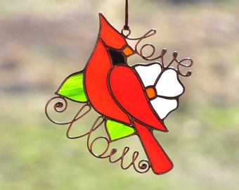 Stained glass cardinal Mother's Day gift, window hangings, love mom