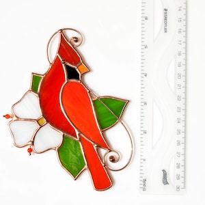Stained glass cardinal ornament, Mother's Day gift, window hangings, memorial gift image 5