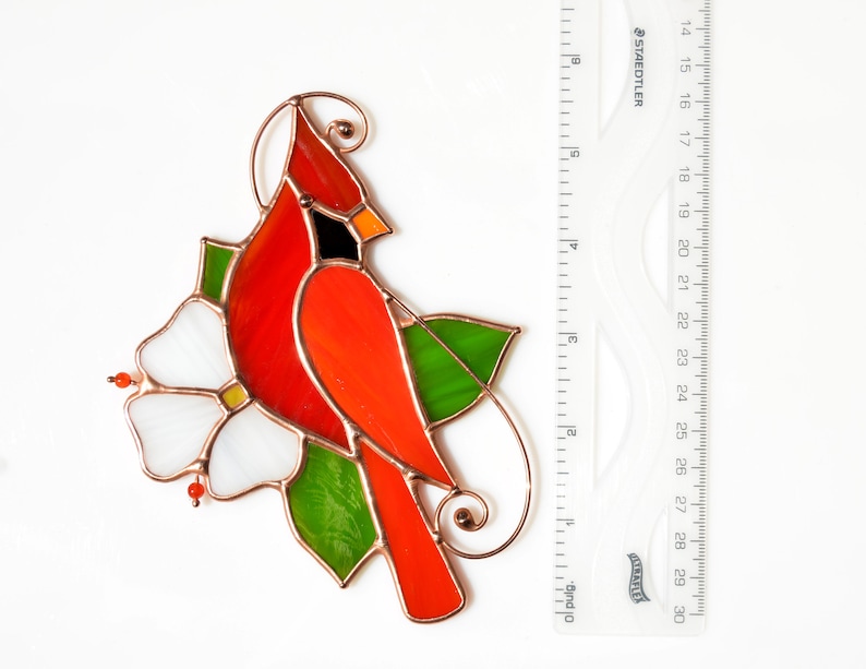 Stained glass cardinal ornament, Mother's Day gift, window hangings, memorial gift image 5