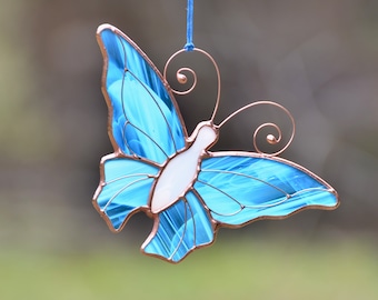 Stained glass window hanging butterfly suncatcher