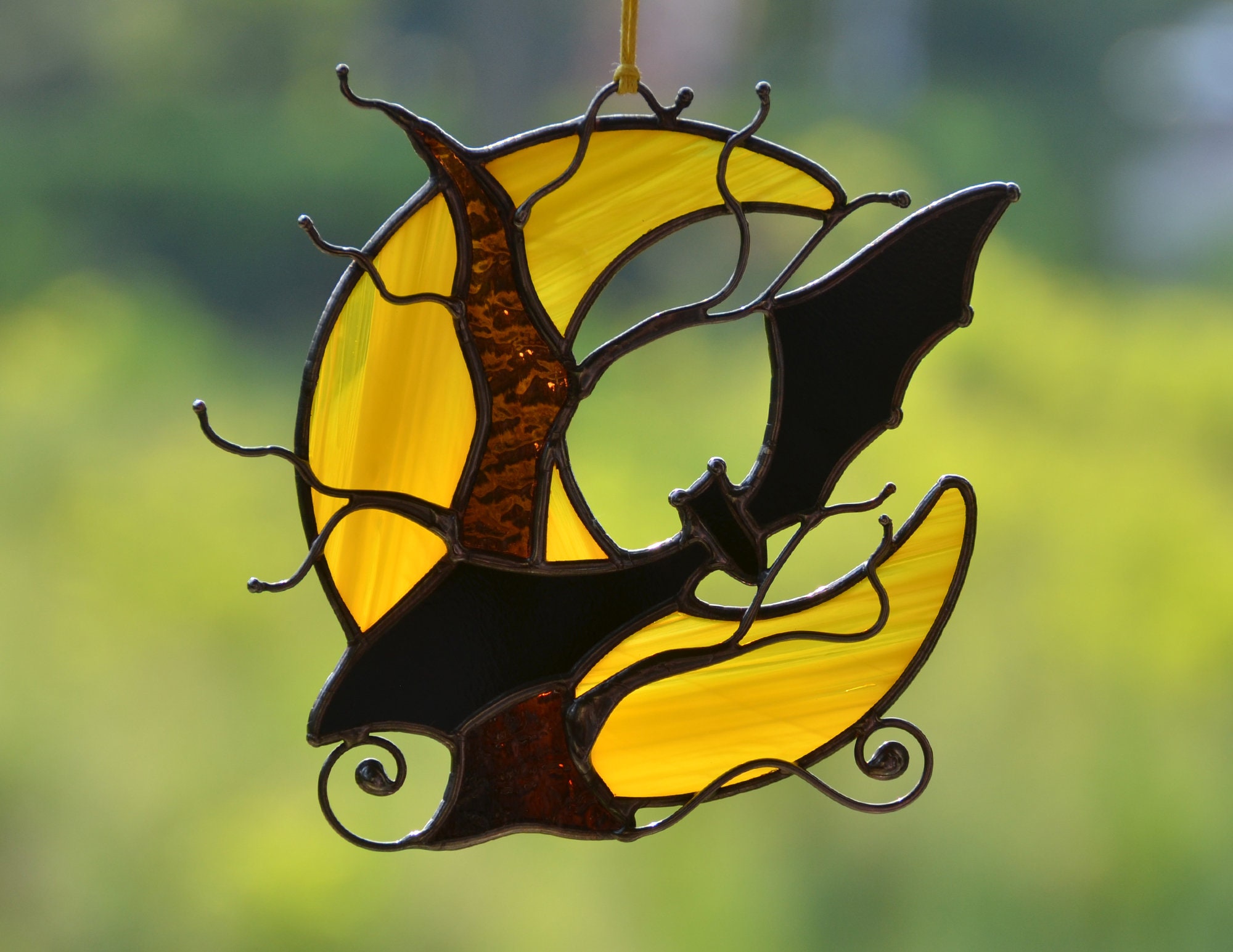 Stained Glass Halloween Suncatcher Spooky Tree Bat Etsy