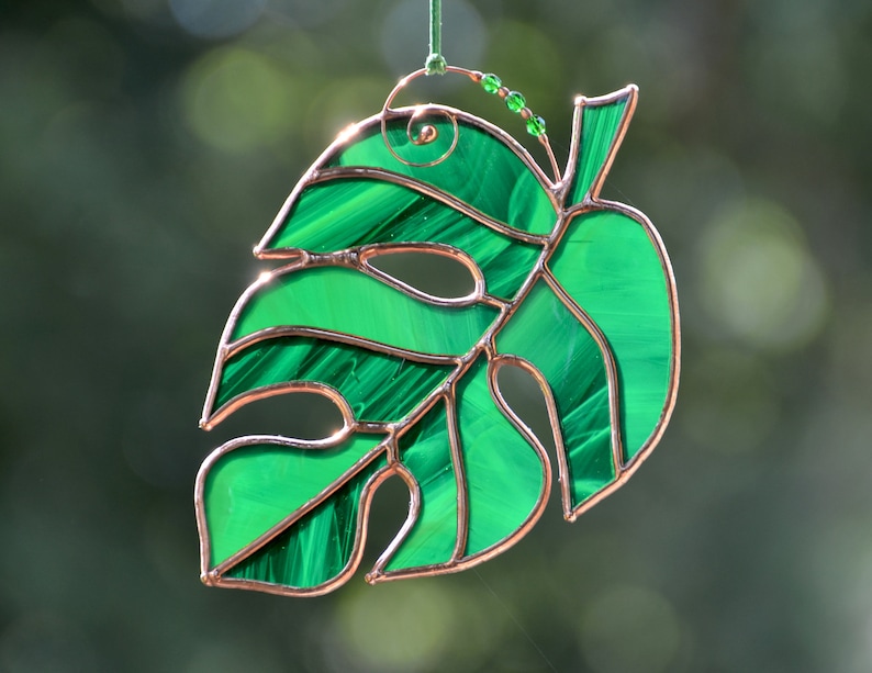 Stained Glass Monstera Leaf Suncatcher Stain Glass Plant Etsy