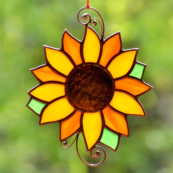 Stained glass sunflower Mother's Day gift, window hangings flower suncatcher