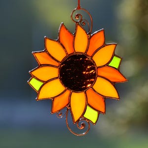 Stained glass ornament, sunflower window hangings, handmade flower gift suncatcher