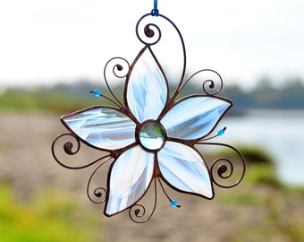 Stained glass window hangings,flower suncatcher, housewarming gift, flower birthday gift