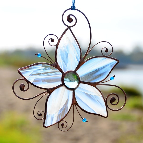 Stained glass window hangings,flower suncatcher, housewarming gift, flower birthday gift