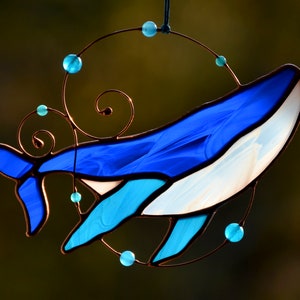 Stained Glass Whale Suncatcher – Ocean Window Decor – Sea Lover Gift – Nautical Glass Hanging Art