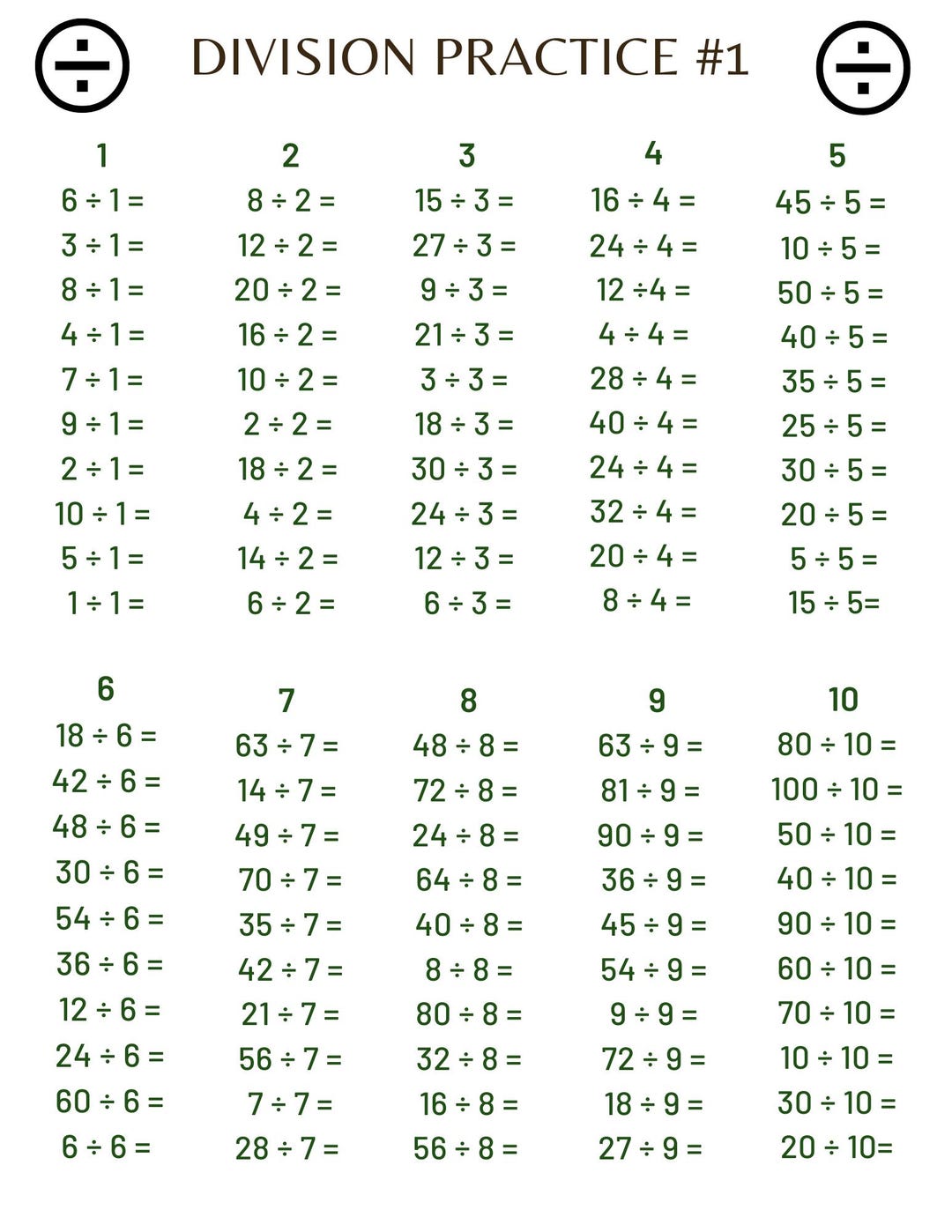 Division Practice With Answer Sheet - Etsy