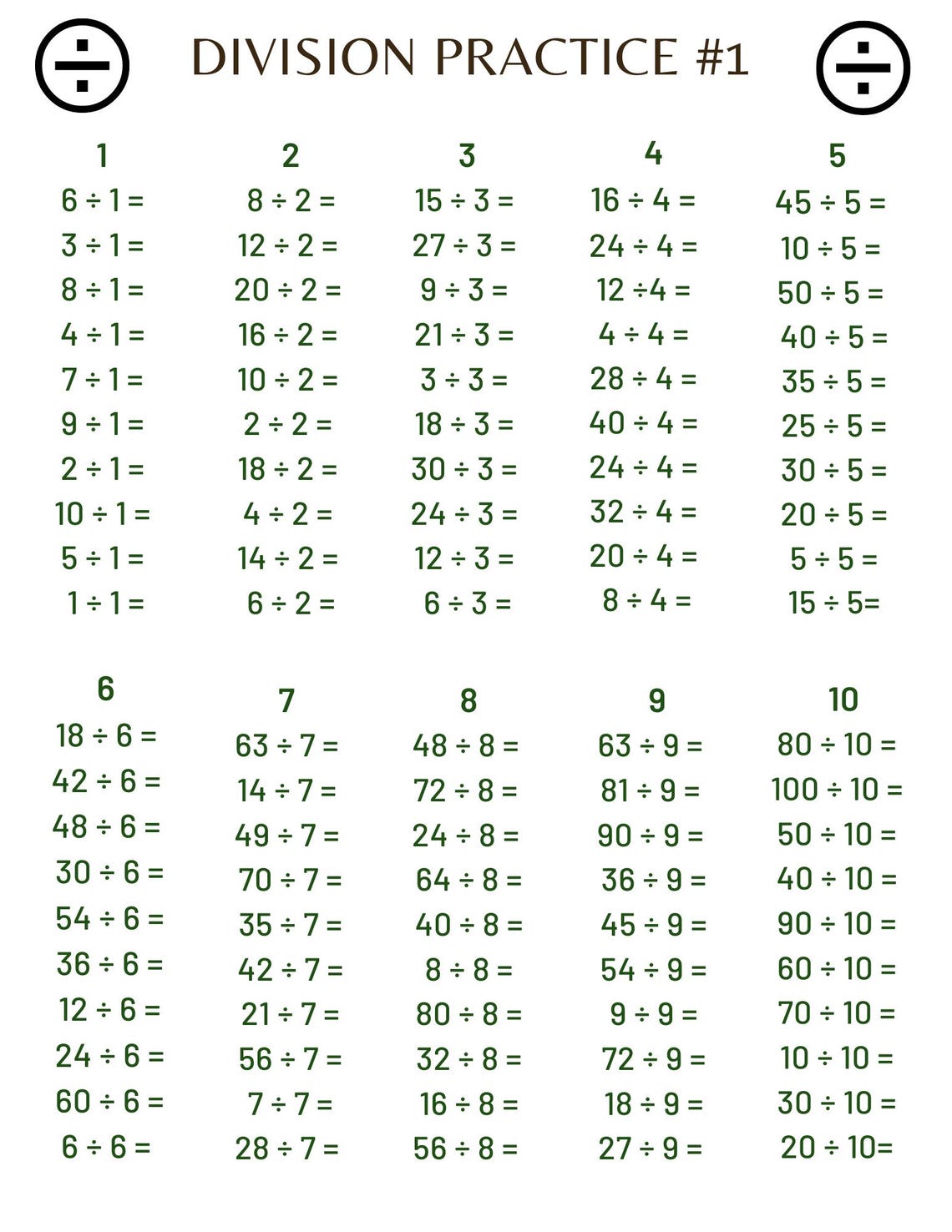 Division Practice With Answer Sheet - Etsy