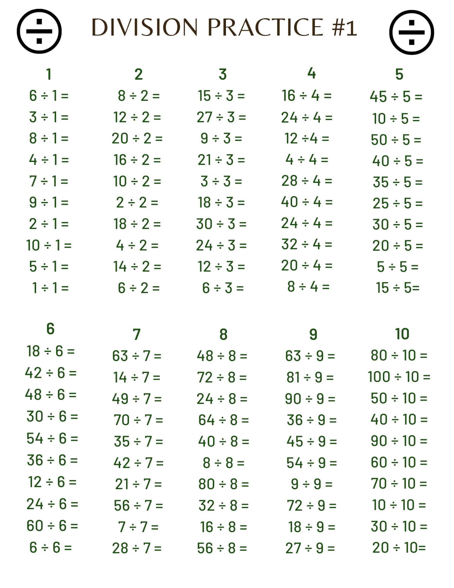 Division Practice With Answer Sheet - Etsy