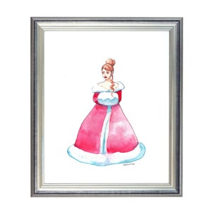 Christmas Holiday Fashion Illustration Print Watercolor art Brunette Hair Woman