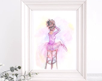 Black Ballerina Art Print: Signed, Numbered Watercolor Illustration