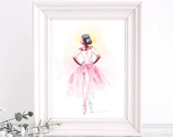Black Ballerina Art Print: Signed Watercolor Dancer Illustration