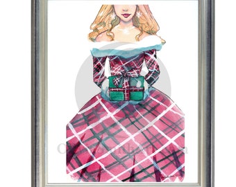 Christmas Holiday Fashion Gift Illustration Print Watercolor art Blonde hair Woman