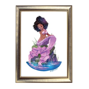 Beautiful Black MERMAID Art Print, African american mermaid, girl's room artwork, pink mermaid painting, olivia smith art, etsy mermaid image 4