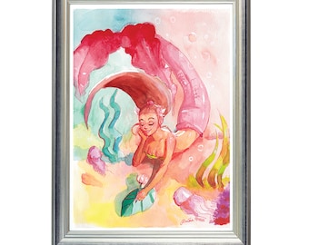 Watercolor Mermaid Art Print: Colorful Ocean Illustration