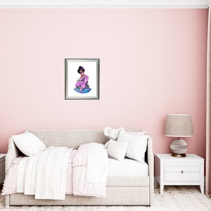 Beautiful Black MERMAID Art Print, African american mermaid, girl's room artwork, pink mermaid painting, olivia smith art, etsy mermaid image 3