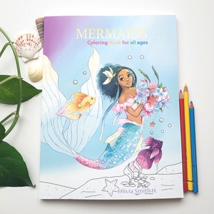 Black Mermaid Coloring Book by artist, 71 Coloring Pages &quot;Mermaids: Coloring Book for all Ages&quot; detailed 8.5x11 children teens adults