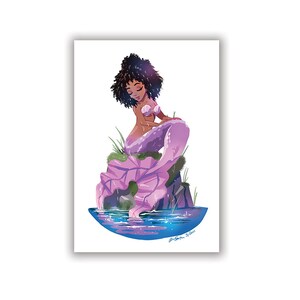 Beautiful Black MERMAID Art Print, African american mermaid, girl's room artwork, pink mermaid painting, olivia smith art, etsy mermaid image 5