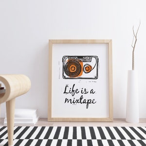 A4 Print Kassette Life is a mixtape Kunstdruck Linolschnitt Bild 2