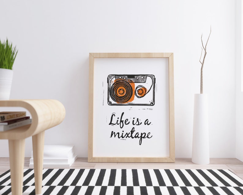 A4 Print Kassette Life is a mixtape Kunstdruck Linolschnitt Bild 2