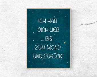 A4 Print | Kinderzimmer | Ich hab dich lieb | Illustration Weltraum