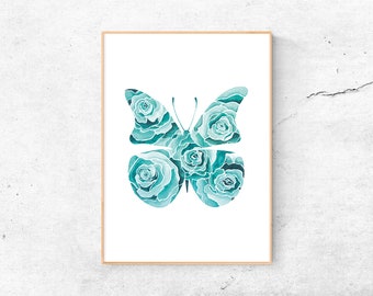 A4 Print | Schmetterling aus Rosen | Kunstdruck | Aquarell