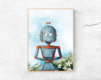 A4 Print | robot in love 02 | Kinderzimmer | Illustration Roboter