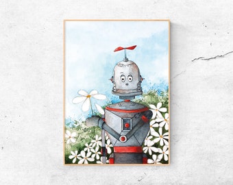 A4 Print | robot in love 01 | Kinderzimmer | Illustration Roboter