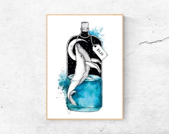 A4 Print | Flaschenpost | Kunstdruck | Wal in Flasche