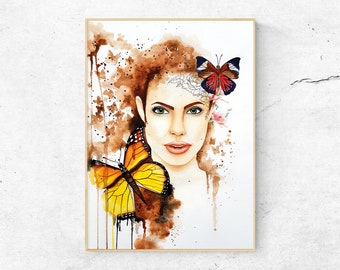 Kunstdruck A3 | Aquarell | Frau Schmetterling | Artprint | Watercolor