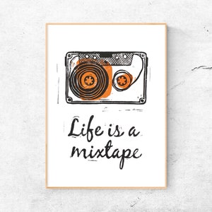 A4 Print Kassette Life is a mixtape Kunstdruck Linolschnitt Bild 1