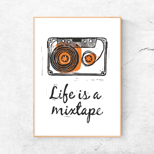 A4 Print | Kassette - Life is a mixtape | Kunstdruck Linolschnitt
