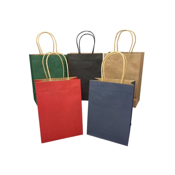 Prime Thick Paper Bags with Handle, Small Kraft Paper Shopping Gift Bags 15x8x21cm Red, Navy Blue, Green, Brown, Black (12pcs)