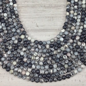 Black Picasso Jasper Round 6mm 8mm 10mm 12mm