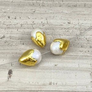 Gold Plated Over Teardrop, Briolette Shape with Pearl (3pcs)