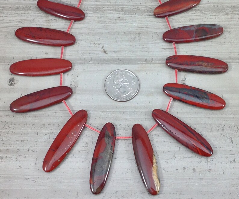 13x48mm Graduated Top Drilled Oval Apple Jasper aka Red Jasper 11.5-26mm