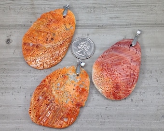 Spiny Oyster Shell Freeform Pendant, add on Stainless Steel chain option