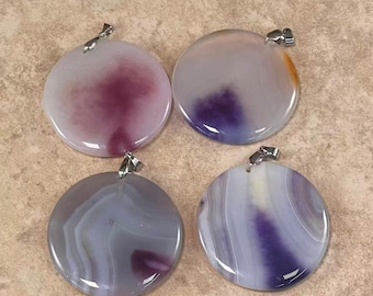 Gray Agate Dyed, round Coin shape Pendant, 48-49mm