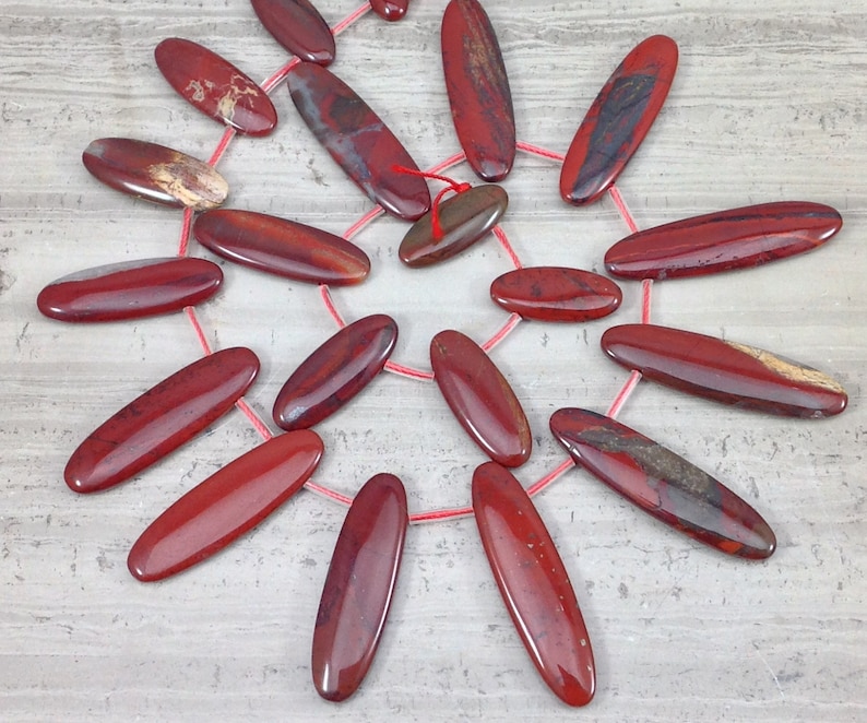 13x48mm Graduated Top Drilled Oval Apple Jasper aka Red Jasper 11.5-26mm