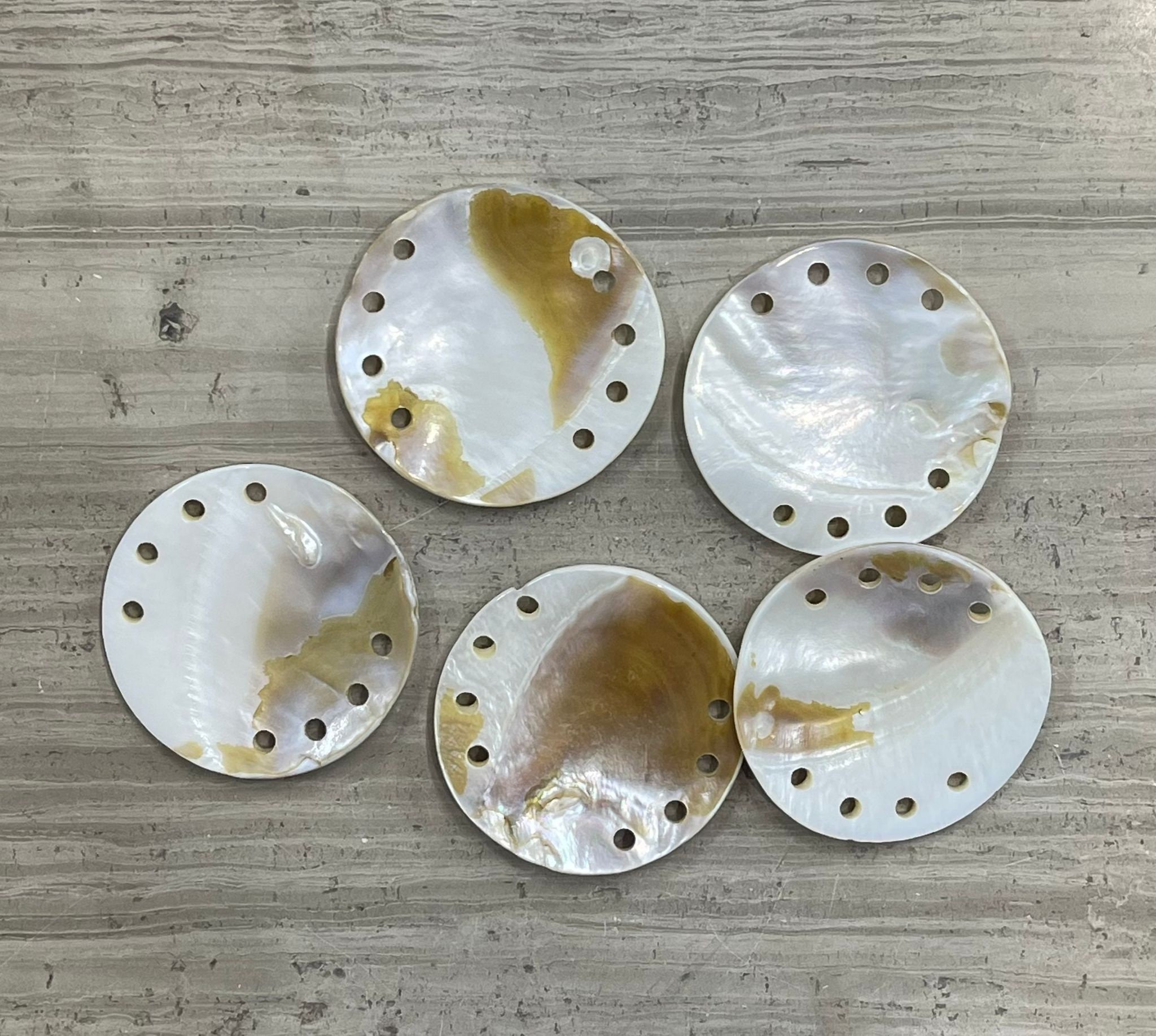 White Round Shell, MOP, Mother of Pearl W/ Holes 53mm / 2 Inch (5pcs ...