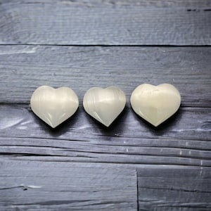 Selenite Heart 2in/5cm Wide Palm Stone, Worry Stone, Polished (Free Domestic Shipping)